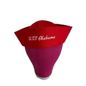 Vintage USS Alabama White letters red Saylor hat 100 cotton